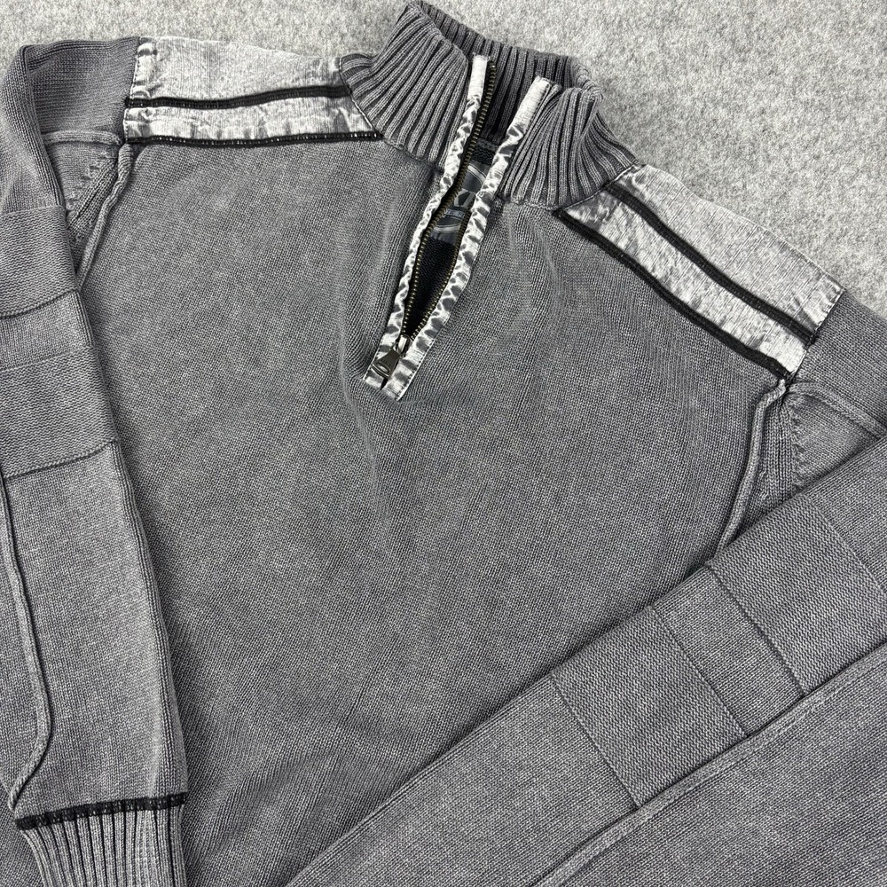 BKE Athletic Fit Sweater Mens Medium Gray 1/4 Zip Ribbed Moto Knit Pullover‎